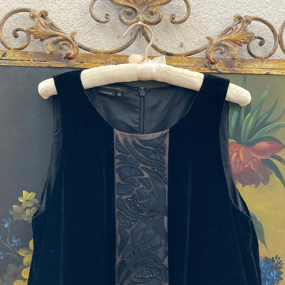 Y2K Silk-Blend Velour+Silk Satin Dress w/ Beads, Sequins, Patches, P2P 19 in.